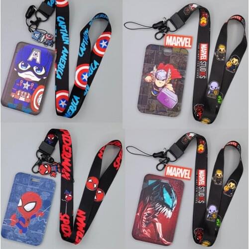 Disney Marvel Hero Figures Card Cover Anime Figrue Moive The Avenger Spiderman Model Hulk Student Campus Card Holder Lanyard Boy