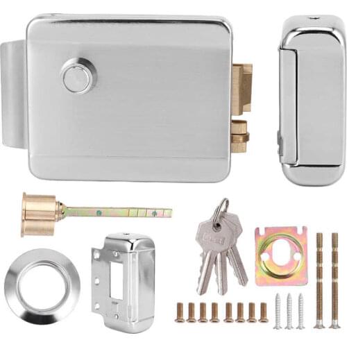 Double Head Electric Control Door Lock DC 12V Brushed Iron Anti-Theft Security Lock Home Door Access Control System With 3 Keys