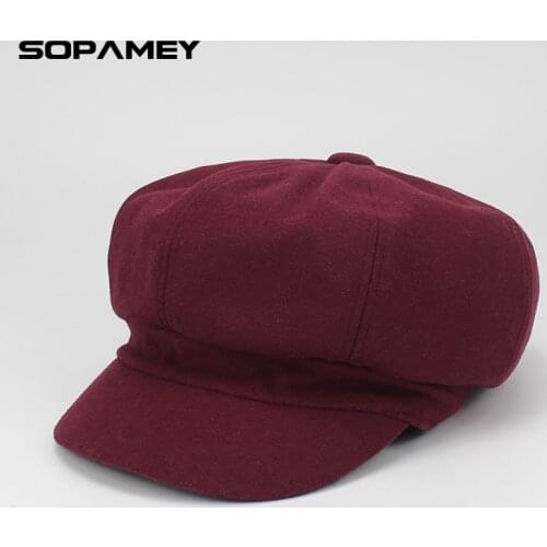 Retro Elegant Winter Female Beret Duckbill Ivy Cap Woman Girl Flat Cabbie Newsboy Warm Hat Black/Wine Artist cotton Women Hat
