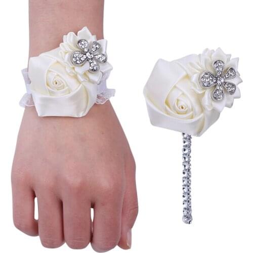 European And American Simple Bride Bridesmaid Ribbon Wrist Corsage Groom Best Man Lapel Brooch Handmade Wedding Supplies T110