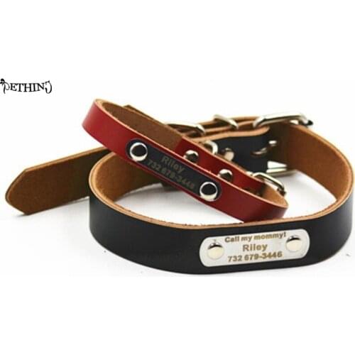 Hot selling and popular Genuine leather dog collar free engraving DIY dog tag collar pet collar dog name tag collar