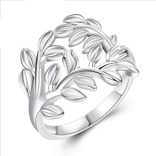 HOT European and American style Fashion design creative 925 Leaf ring Sweet fashion Womans Girls Rings Free shipping