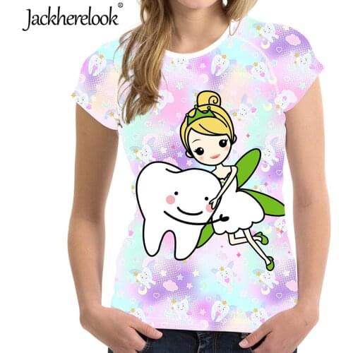 Jackherelook Cute Cartoo Teeth Fairy Dental T Shirts for Women Tops Shirt Harajuku Dentist Angel Designer Tshirt Woman Clothing