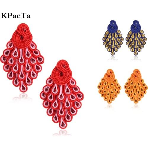 KPacTa Fashion Soutache Long Hanging Earring Jewelry Women Popular Handmade Peacock Tail Big Drop Earring Ethnic Style Oorbellen