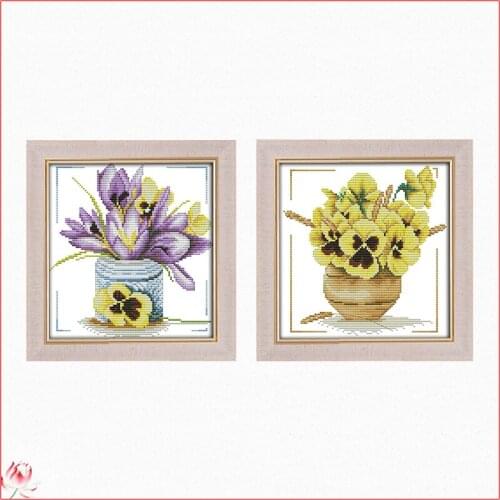 Beautiful Potted Flowers 14CT 11CT Counted And Stamped Home Decor Needlework Needlepoint Cross Stitch Kits Home Decoration Craft