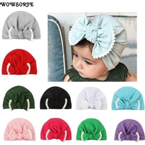 OLN 100% Cotton Warm Hat Children Knot Bow Spring Autumn Headwear Little Girl Princess Beanies Comfortable Toddler Hats OLN058H