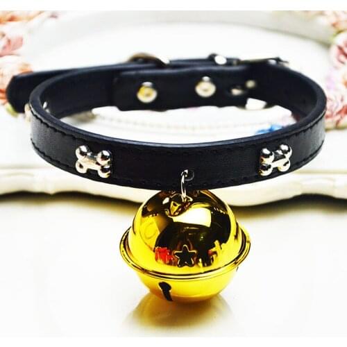 Puppy Dogs Collar Bell PU Leather Cat Supply Collars Pet Neck Strap Bone with big bell diameter 4cm pet dog cat accessories