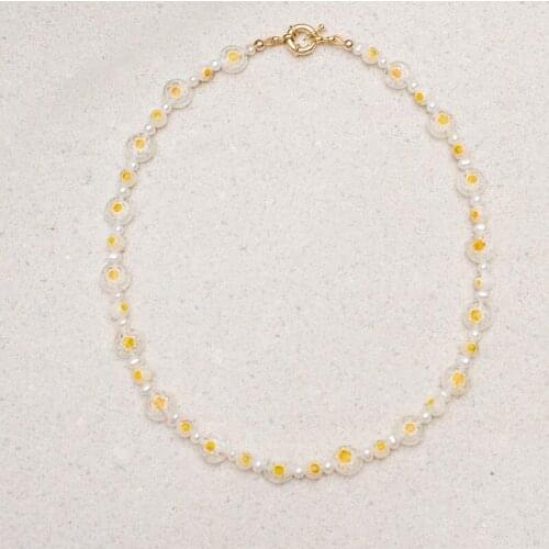 Handmade Flower Beads Necklace For Women Summer Fashion Jewelry Natural pearls Beaded Chokers Vacation Couple Jewelry Wholesale