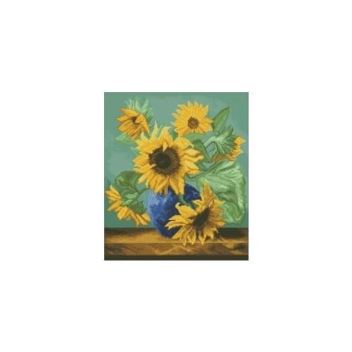Sunflower in blue porcelain vase Needlework,For Embroidery,DIY 14CT Unprinted Arts Cross stitch kits Set Cross-Stitching