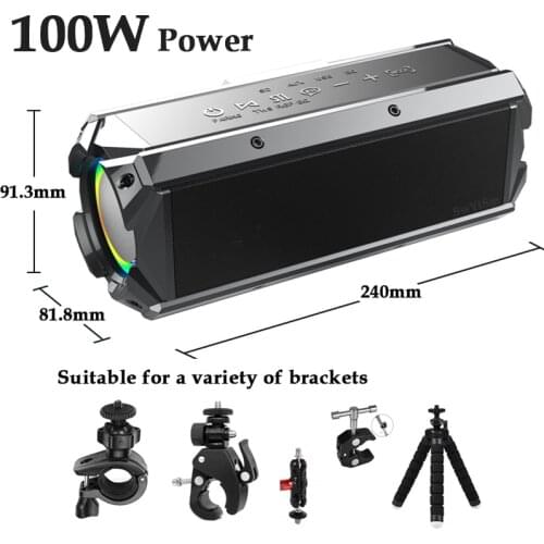 100W High-Power Bluetooth Speaker IPX5 Outdoor Portable Wireless Column Home Theater Subwoofer TWS Music Center with Power Bank