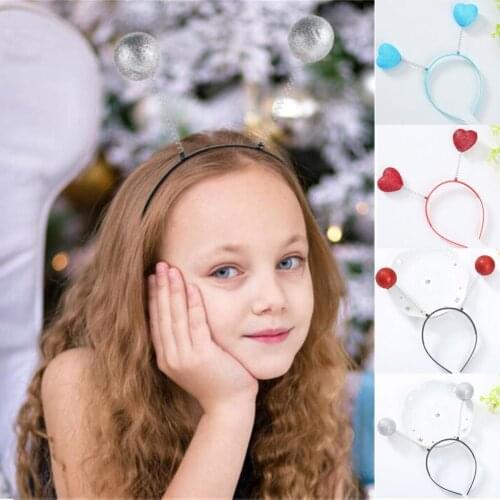 Sequin Headband Girls Hair Christmas Children Accessories Silver Antenna Headband Alien Ball Boppers for Kids Party Costume Wear