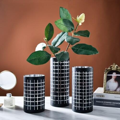 Checked Glass Vase Living Room Dining Table Bedroom Light Luxury Flower Vase Dried Flower Vase Decoration