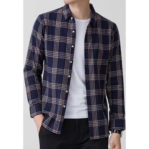 2021 New High Quality Soft Cotton Long Sleeve Mens Shirts Fashion Casual Autumn Slim Fit Plaid Shirt Man Brand Clothing