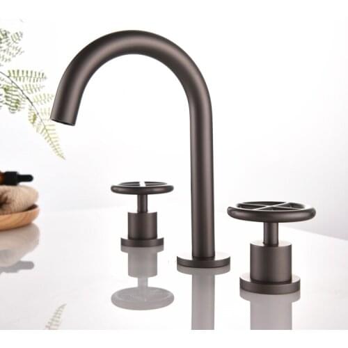 Latest design bathroom faucet deck mounted America style Solid brass three holes two handles basin mixer faucet cold hot tap