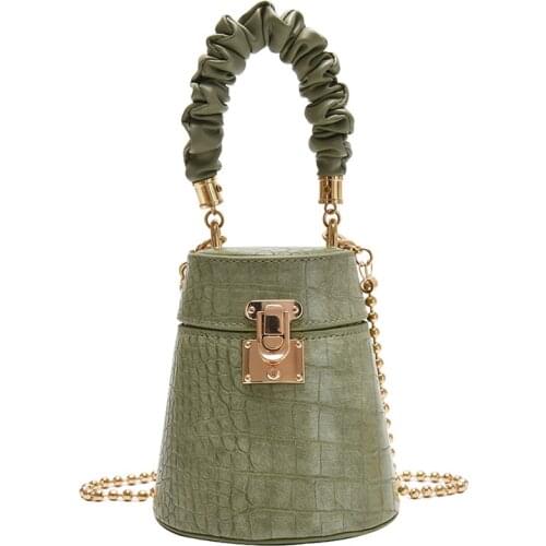 Fashion Alligator Box Women Handbags Designer Ruched Handle Shoulder Bags Luxury Pu Leather Crossbody Bag Small Buckets Purses