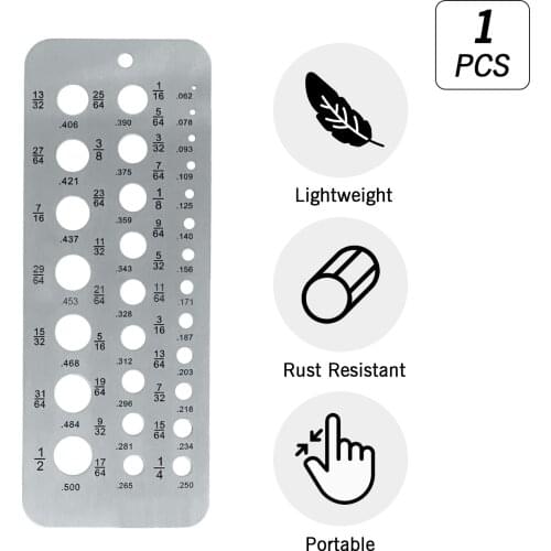 Stainless Steel Drill Gauges for 17/64 Inch to 1/2 Inch Size Bits 0.062-0.250 Bolt and Wire Diameter Index Gauge 29-Hole Use