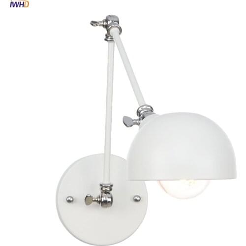 IWHD Antique White Long Arm LED Wall Lamp Vintage Bedroom Stair Light Loft Style Retro Wall Lights Fixtures Edison Lampara Pared