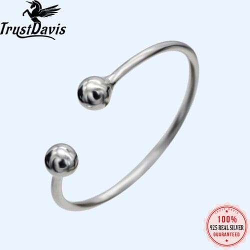 Trustdavis Trendy 100% 925 Sterling Silver Fashion Small Ball Opening Finger Rings For Women Luxury Wedding Rings Bijoux DS331