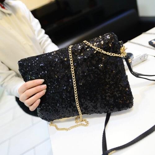 Evening Party Shoulder Bag Zipper Large Capacity Glitter Chain Fashion Sequins Detachable Strap Club Women