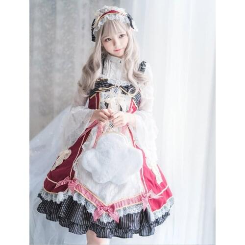 Victorian dress kawaii girl gothic lolita jsk loli cosplay Gothic sweet lolita dress vintage lace bowknot embroidery cross