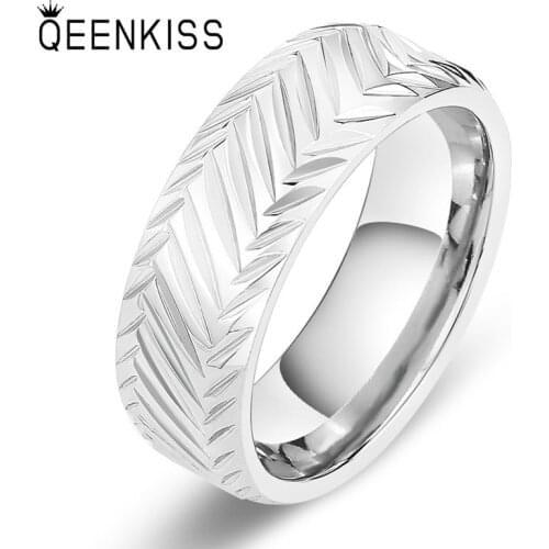 QEENKISS RG833 Fine Jewelry Wholesale Fashion New Man Boy Birthday Wedding Gift Rhombic Carved Titanium Stainless Steel Ring 1PC