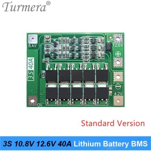 Turmera 3S 40A Standard BMS 18650 21700 26650 Lithium Battery Protected Board 10.8V 12.6V for Screwdriver Drill and Headlamp Use