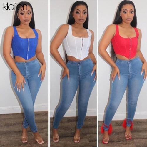 KLALIEN fashion sexy slim solid female tank top summer street casual crop top women office lady simple wild basic vest new