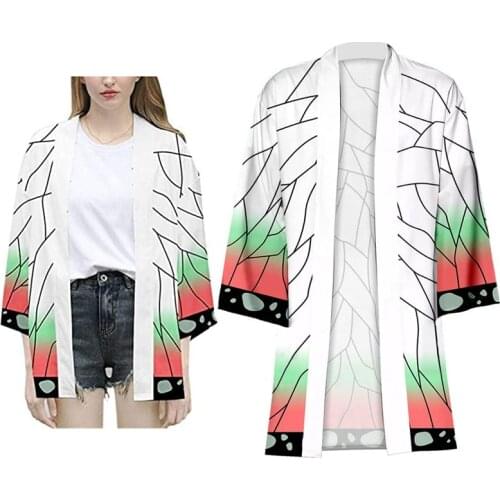 Women/Men Summer Sun Protection Cloak Anime Kimono Demon Slayer Kimetsu No Yaiba Cosplay Costume Kochou Shinobu Cosplay Robe