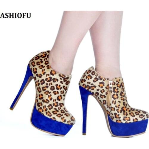 ASHIOFU Handmade New Classic Women Pumps Low-cut Leopard Sexy Party Prom Dress Shoes Platform Evening Fashion Court Shoes