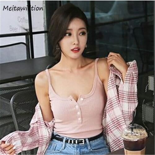 Female White Black Pink Bustier Sexy Tops Summer Women Tank Top 2019 Casual Solid Cotton Sleeveless Slim Crop Top