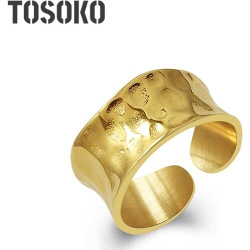 TOSOKO Stainless Steel Jewelry Time Mark Uneven Handmade Ring Opening Design Women Fashion Ring BSA167
