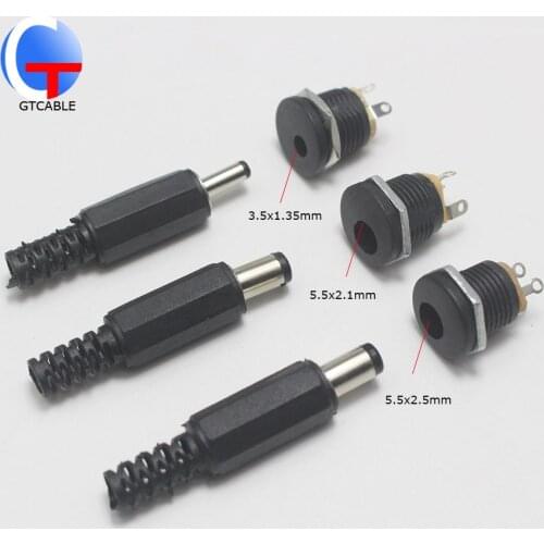 1/2/5pairs 3.5x1.35/5.5 x 2.1/5.5x2.5mm Plastic Male Plugs+ DC-022 DC Power Socket Female Jack Screw Nut Panel Mount Connector