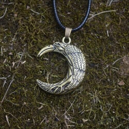 12pcs Norse viking Wicca Raven Crescent Moon Necklace christmas gift for men