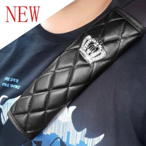 2pcs/set Leather Car Seat Belt Shoulde Cover Crown Black Auto Seat Belt Covers Protector Safety Belt Padding Strap Accessories