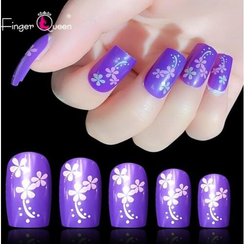24PCS/Set Full Coverage Detachable Art Nail Tip Design Flower Decoration Nail Art French Square Short False Nails