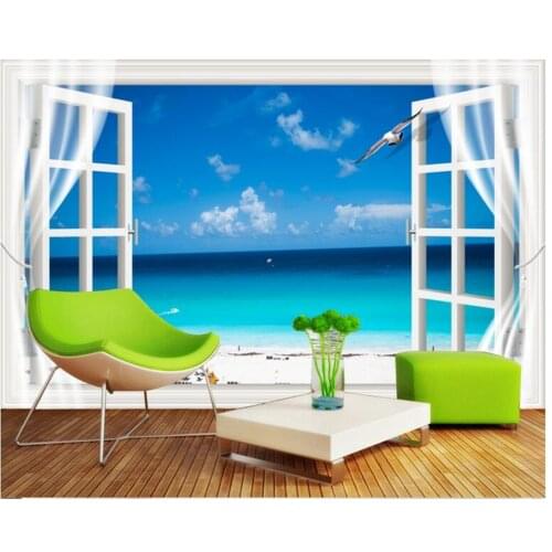 Beibehang Window outside the beach cloud 3d wallpaper photo home decoration murals living room bedroom TV wallpaper wall 3d
