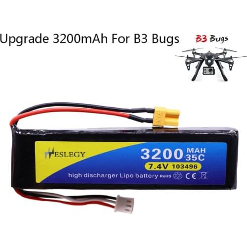 7.4V 3200mAh Lipo Battery for MJX Bugs 3 B3 RC Quadcopter Spare Parts 2S 7.4 v upgrade 2700mah XT30 Plug Battery 35C toys parts