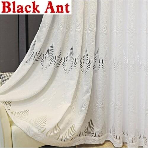 White Tulle Curtain Hollow Leaf Sheer Curtain For Living Room Embroidery Window Blinds Drape Bay Balcony Nordic Style X-ZH078#20