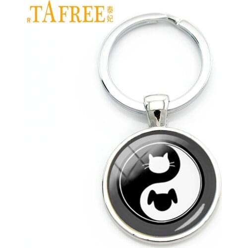 TAFREE Best friend Yin yang cat dog tai ji pattern key chain cute cat and dog keychain handmade jewelry KC656