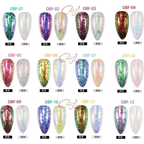 CHNRMJL 6/12Colors/Set Transparent Chameleon Nail Powder Pigment Dust Nails Glitter Flakes Sequins DIY Nails Art Decoration Tool