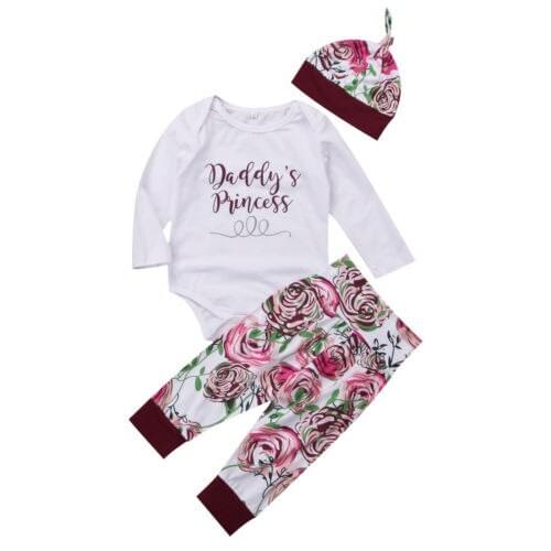 Citgeett Newborn Baby Girls Flower Princess Daddy Romper Long Pants Hat Outfit Autumn Clothes Set SS