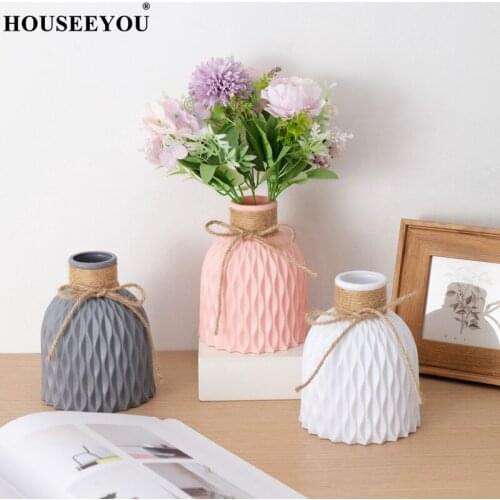 Nordic Flower Vase Decoration Home Plastic Pot White Imitation Ceramic Flowerpot Plants Basket Christmas New Year Decor