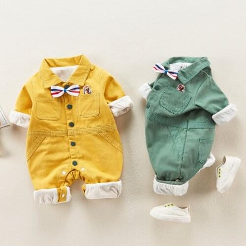 Baby spring jumpsuit double layer cotton boy baby clothes spring and autumn British foreign style toddler outing suit