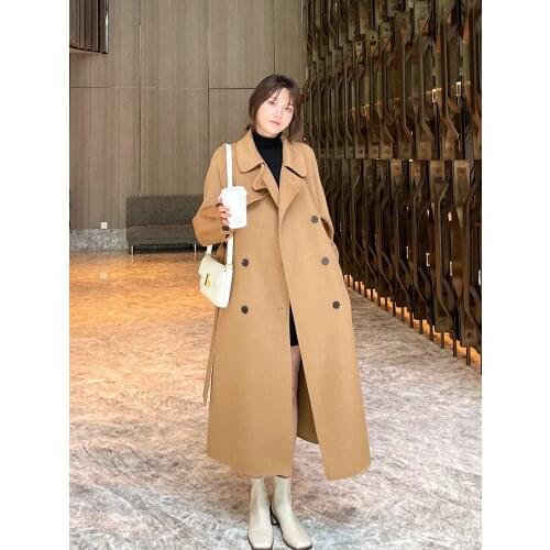 Double sided cashmere coat womens medium and long autumn and winter 2021 new classic high-end double breasted loose woolen coat