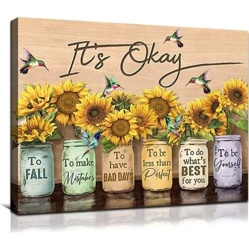 It Is Okay Inspiration Motivation Pictures Printing Wall Arts Bedroom Decor Sunflowers Floral Plants Canvas Painting Room Poster