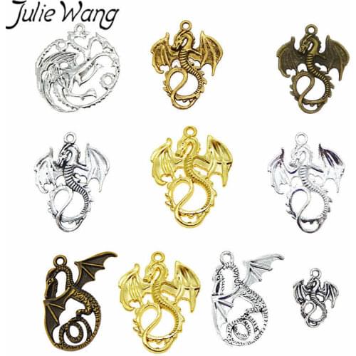 Julie Wang 11PCS Miexd Tarrasque Demon Dragons Alloy Charms Antique Colors Pendant Earrings Findings Jewelry Making Accessory