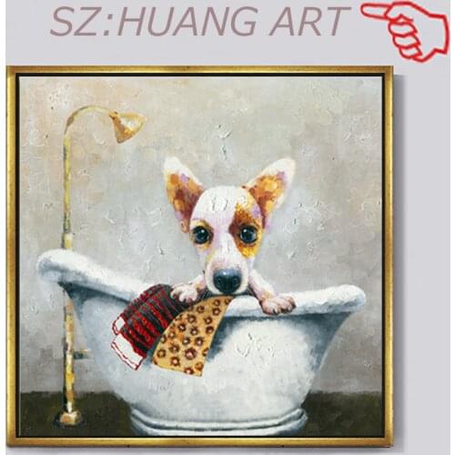 Hand Painted Modern Colorful Docile Dog Animals Oil Paintings On Canvas Wall Art Pictures For Living Room Wall Decoration