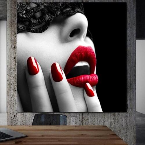 Sexy Women Red Lips and Nails Canvas Painting Modern Art Posters and Prints Cuadros Wall Art Pictures for Living Room Home Decor