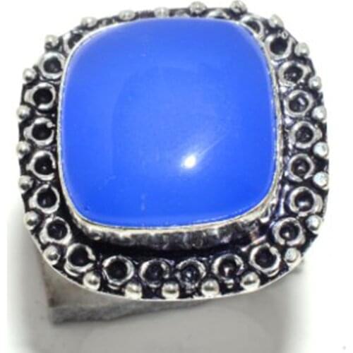 Blue Chalcedony Ring Silver Overlay over Copper , Size: 7 , FRR0183