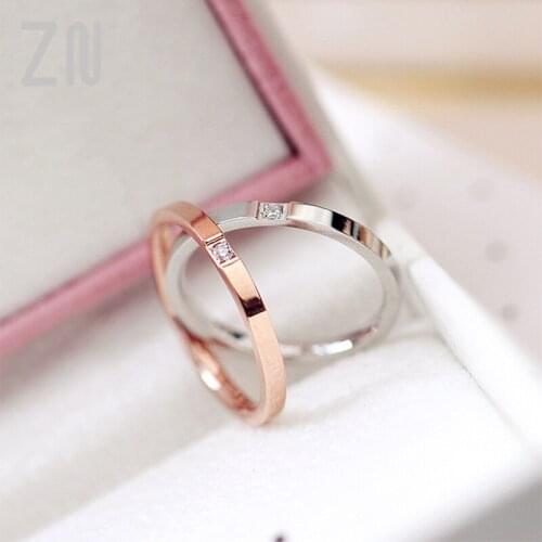 ZN New 2MM Titanium Steel Ring Cubic Zircon Rose Gold Smooth Simple Wedding Couple Rings for Women or Men Rings Jewelry Gift